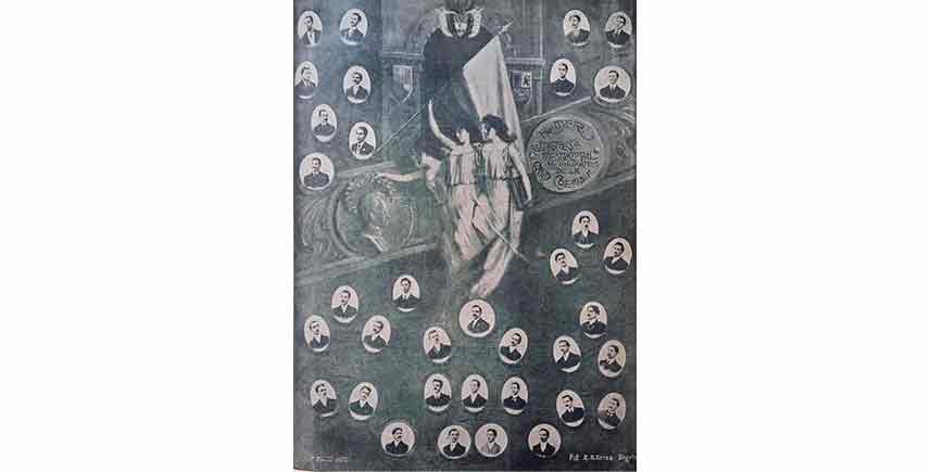 Primer Congreso Internacional de Estudiantes de la Gran Colombia (julio de 1910). J. Casís – editor. Los representantes del Rosario, abajo a la izquierda.