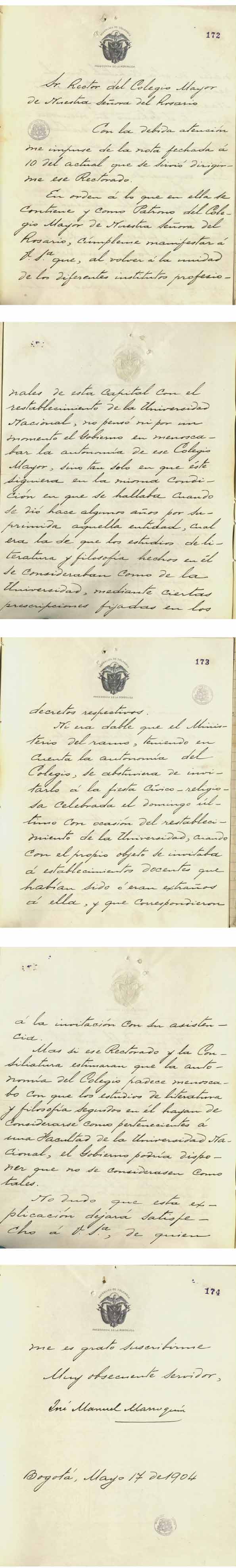 Carta al presidente Marroquin