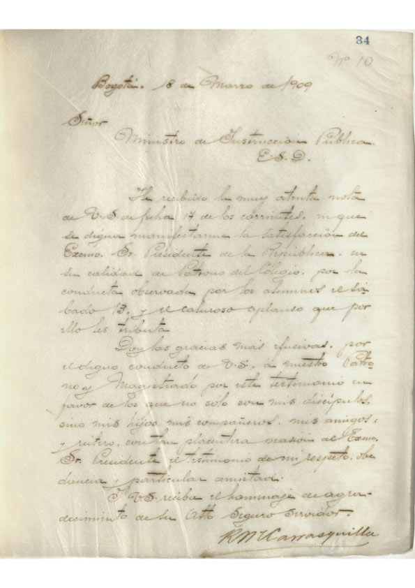 Carta al presidente Marroquin