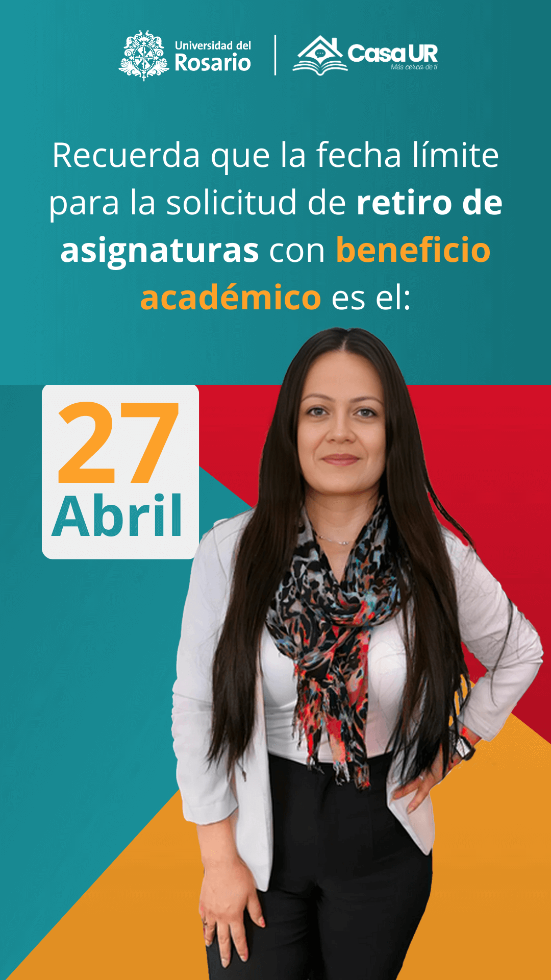 CASA UR, te acompaña en este periodo de receso. Recuerda que tendremos atención presencial en la sede claustro hasta el día viernes 20 de diciembre y retomamos el día martes 7 de enero de 2025. Del 23 de diciembre al 3 de enero (omitiendo 24 y 31 de diciembre) podrás contactarnos de lunes a viernes por los canales de teléfono y whatsapp. ¡FELICES FIESTAS!, les desea CasaUR