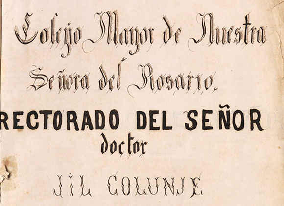 Notas de los internos del Colegio del Rosario en el primer semestre de 1876, con gran lujo caligráfico.