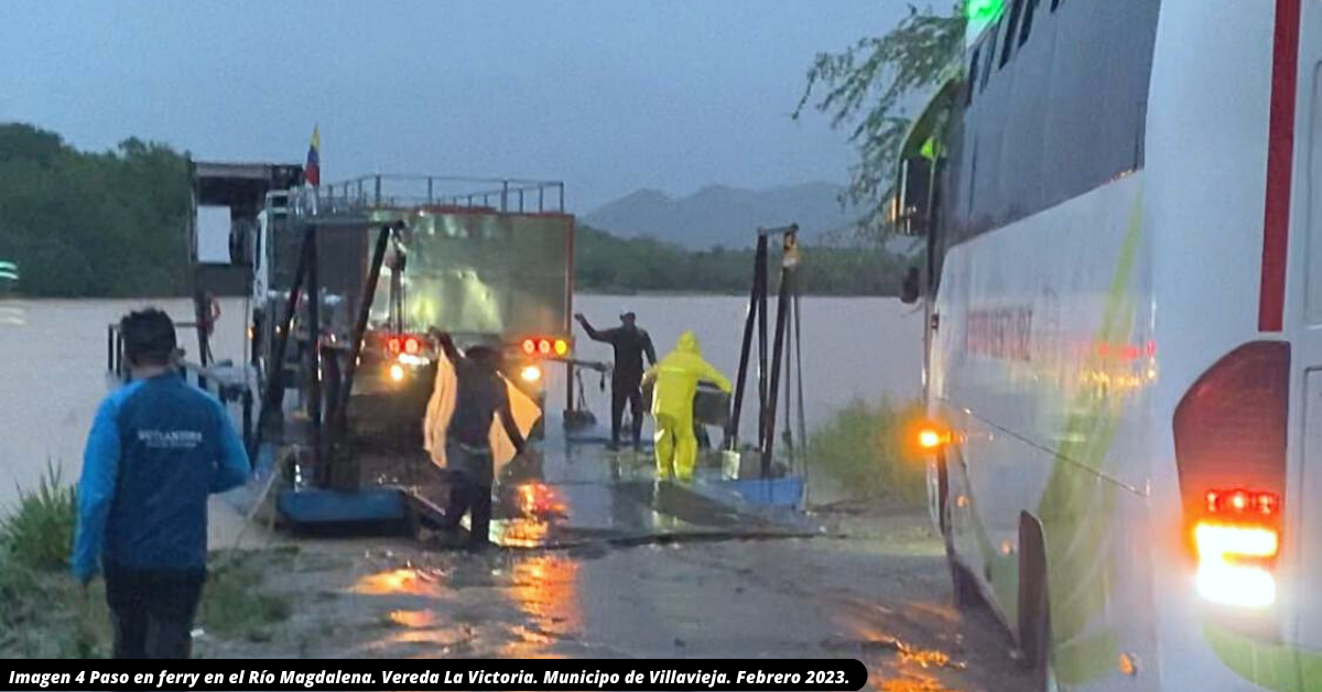 Paso en ferry en el Río Magdalena. Vereda La Victoria. Municipo de Villavieja. Febrero 2023